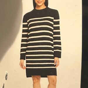 Black and Cream Striped Sweater Dress by Jessica Simpson